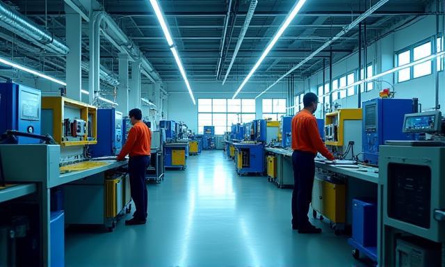 Lineas de producción modernas en empresa manufacturera, mostrando eficiencia y tecnología